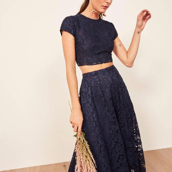 Reformation Harp Two Piece - Navy Blue Lace - Picture 4 of 11